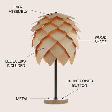 Simon 20.5" Pinecone Wood/Metal LED Table Lamp - JONATHAN Y